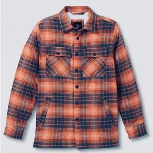 Art Class Youth Orange and Blue Plaid Fleece Shirt Jacket Size Large